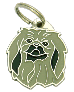 Pequinês cinza <br> (placa de identificação para cães, Gravado incluído)
